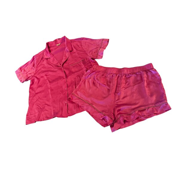 Eberjey Inez Washable 100% Silk Pink Short Pajama Set in Italian Rose Size L - Picture 4 of 10